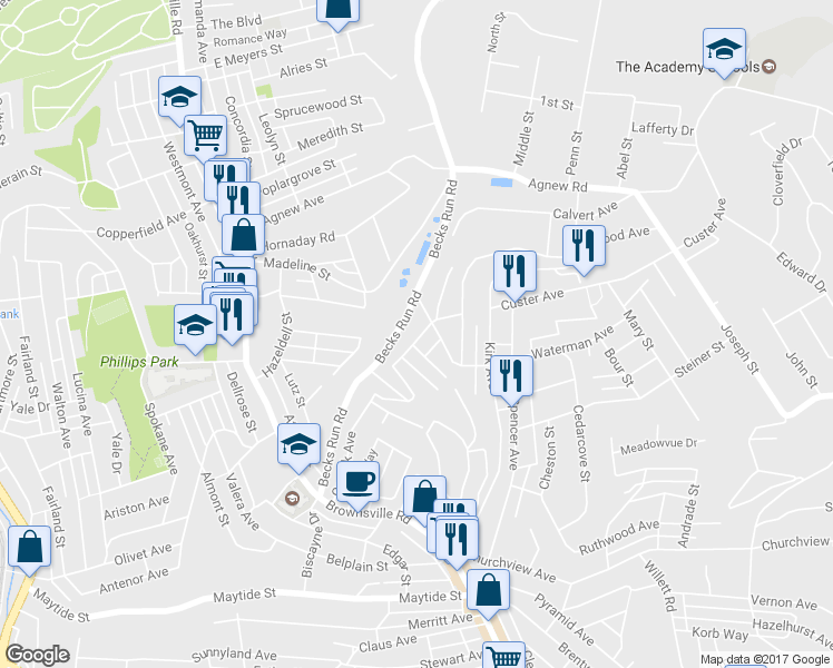 map of restaurants, bars, coffee shops, grocery stores, and more near 311 Carrick Avenue in Pittsburgh