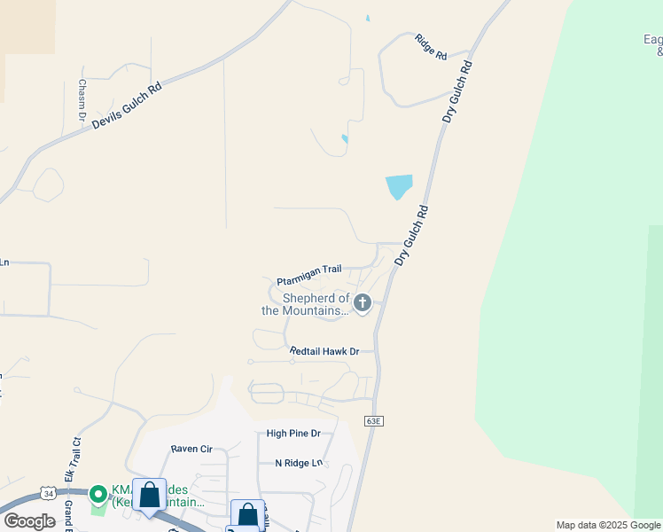 map of restaurants, bars, coffee shops, grocery stores, and more near 1902 Ptarmigan Trail in Estes Park
