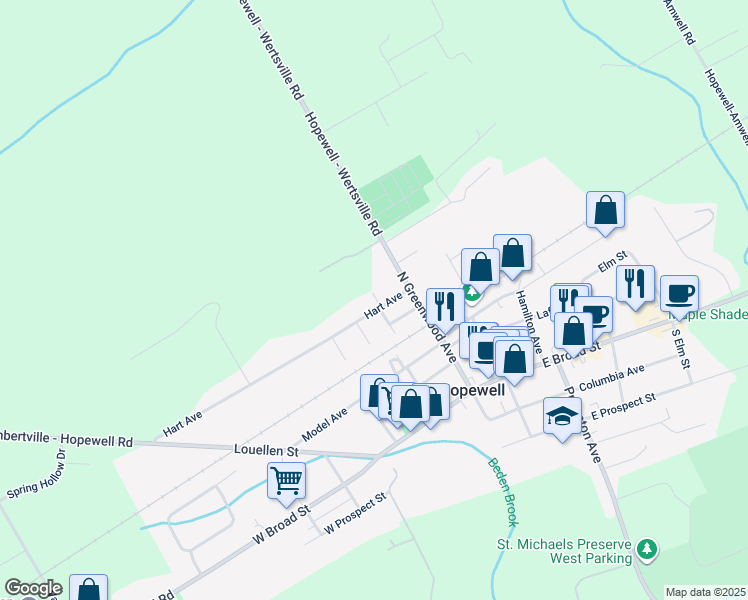 map of restaurants, bars, coffee shops, grocery stores, and more near 18 Hart Avenue in Hopewell