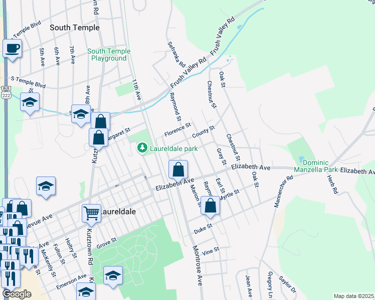 map of restaurants, bars, coffee shops, grocery stores, and more near 3500 Raymond Street in Laureldale