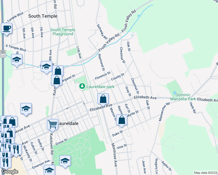 map of restaurants, bars, coffee shops, grocery stores, and more near 3500 Raymond Street in Laureldale