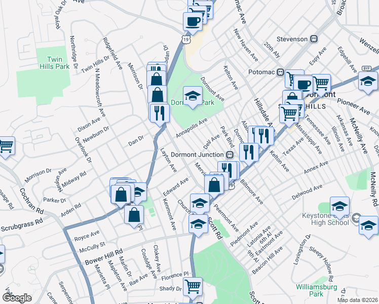 map of restaurants, bars, coffee shops, grocery stores, and more near in Dormont