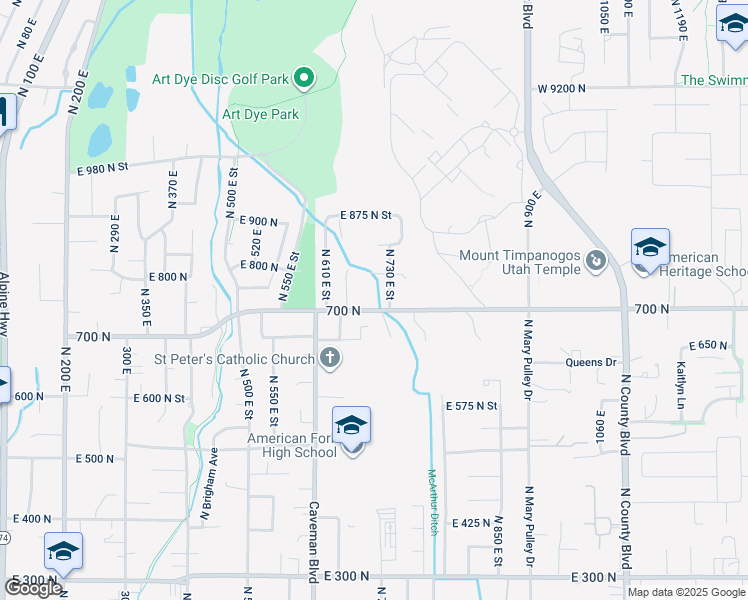 map of restaurants, bars, coffee shops, grocery stores, and more near 715 700 North in American Fork
