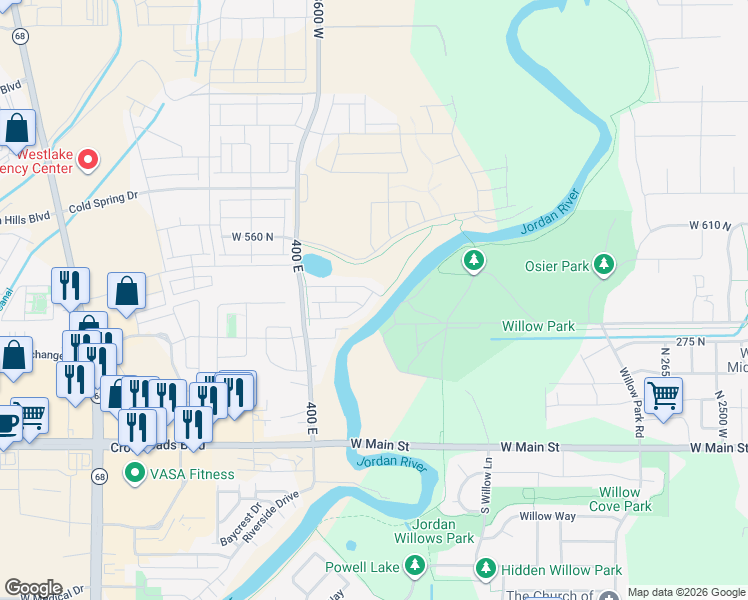 map of restaurants, bars, coffee shops, grocery stores, and more near 392 Grassland Drive in Lehi