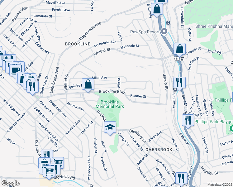 map of restaurants, bars, coffee shops, grocery stores, and more near 1500-1504 Brookline Boulevard in Pittsburgh