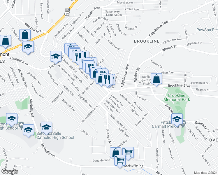 map of restaurants, bars, coffee shops, grocery stores, and more near 954 Chelton Avenue in Pittsburgh