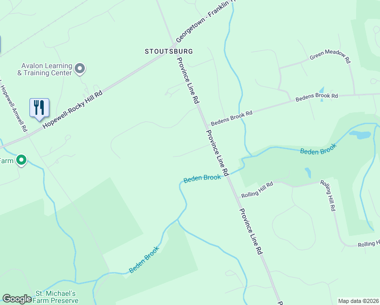 map of restaurants, bars, coffee shops, grocery stores, and more near 266 Province Line Road in Hopewell Township
