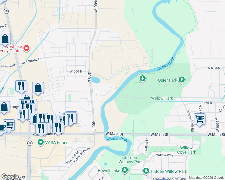 map of restaurants, bars, coffee shops, grocery stores, and more near 392 Grassland Drive in Lehi