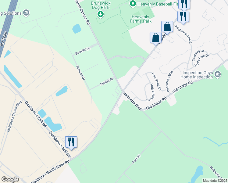 map of restaurants, bars, coffee shops, grocery stores, and more near 741 Cranbury Road in East Brunswick
