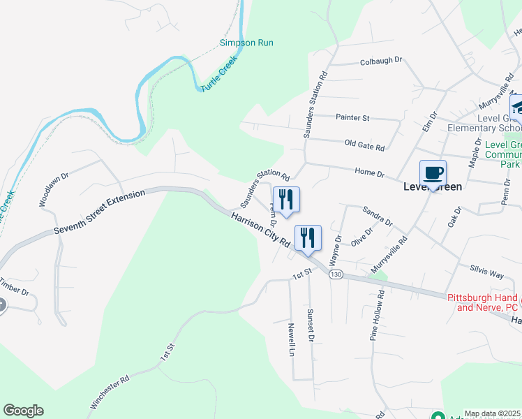 map of restaurants, bars, coffee shops, grocery stores, and more near 104 Plum Drive in Trafford