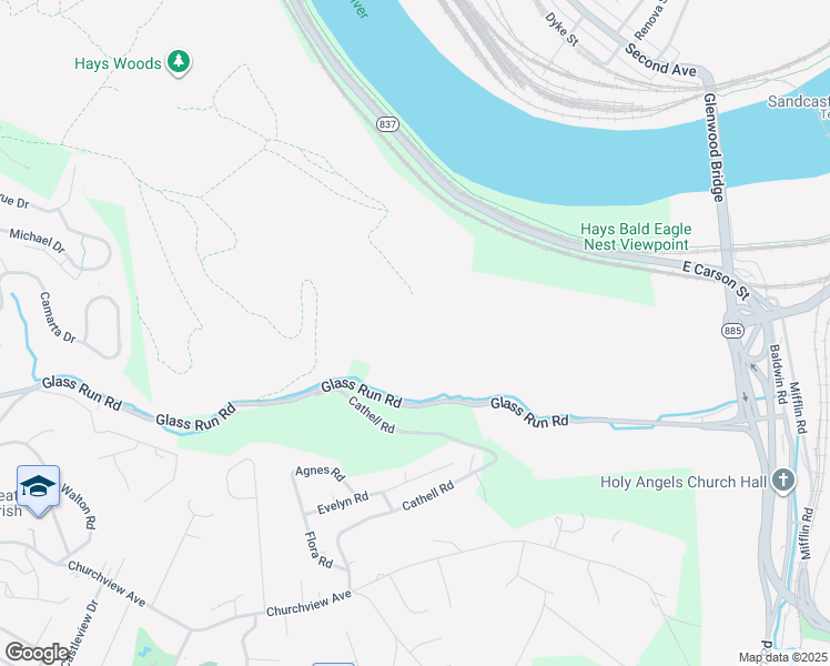 map of restaurants, bars, coffee shops, grocery stores, and more near 542 Glass Run Road in Pittsburgh