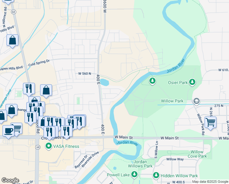 map of restaurants, bars, coffee shops, grocery stores, and more near 3538 Cornfield Drive in Lehi
