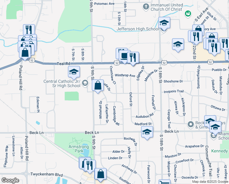 map of restaurants, bars, coffee shops, grocery stores, and more near 1045 Sarasota Drive in Lafayette