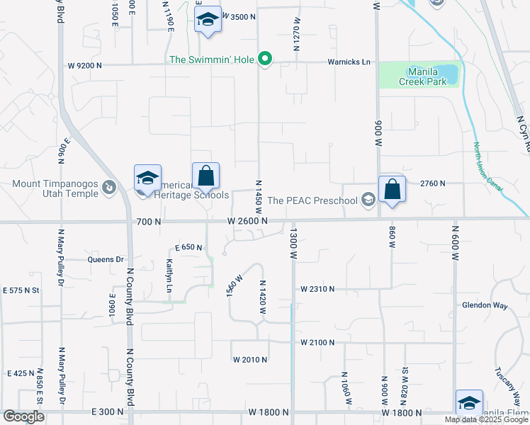 map of restaurants, bars, coffee shops, grocery stores, and more near 1368 West 2600 North in Pleasant Grove