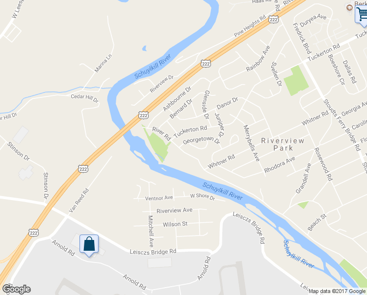 map of restaurants, bars, coffee shops, grocery stores, and more near 4029 River Road in Reading