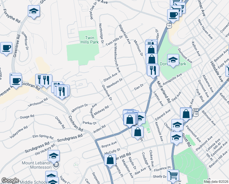 map of restaurants, bars, coffee shops, grocery stores, and more near 301 Morrison Drive in Pittsburgh
