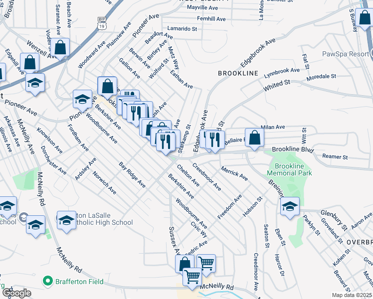 map of restaurants, bars, coffee shops, grocery stores, and more near 1049 Brookline Boulevard in Pittsburgh