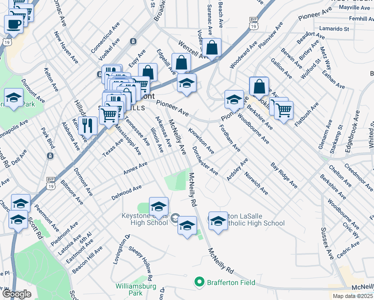 map of restaurants, bars, coffee shops, grocery stores, and more near 1137 McNeilly Avenue in Pittsburgh