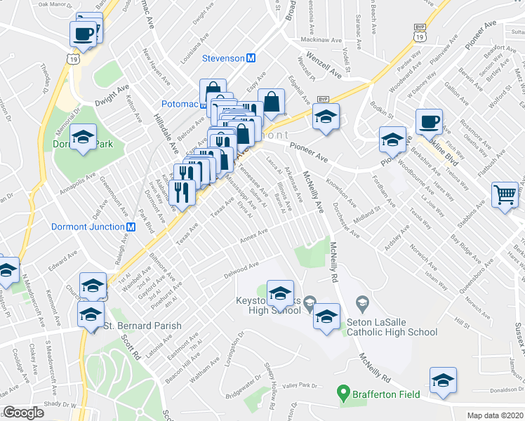 map of restaurants, bars, coffee shops, grocery stores, and more near 1220 Mississippi Avenue in Pittsburgh