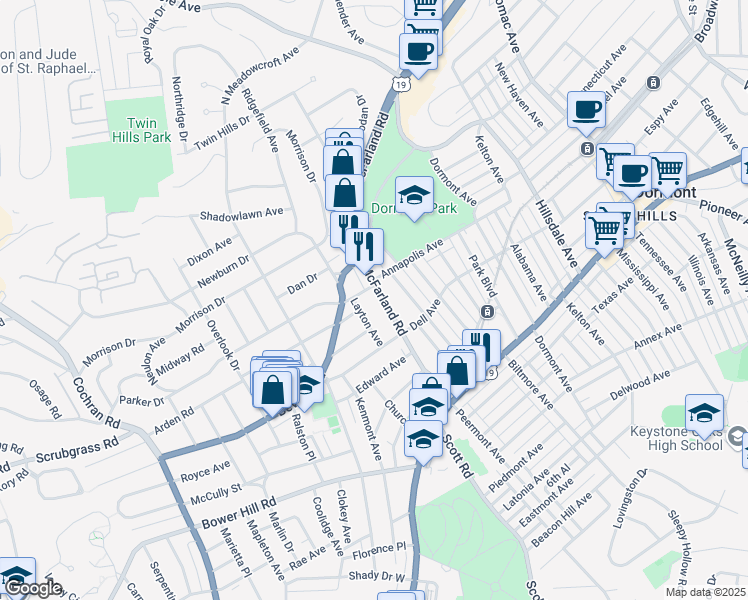 map of restaurants, bars, coffee shops, grocery stores, and more near 443 Layton Avenue in Pittsburgh