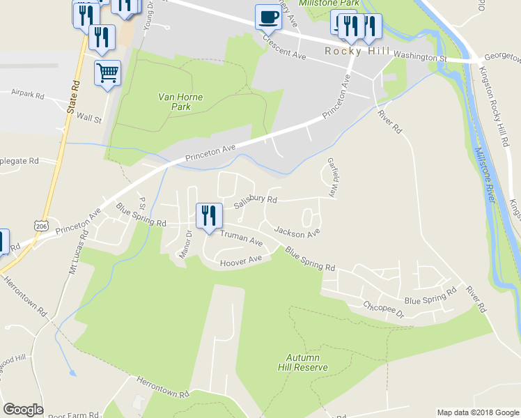 map of restaurants, bars, coffee shops, grocery stores, and more near 14 Jackson Avenue in Princeton