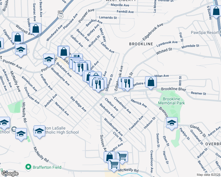 map of restaurants, bars, coffee shops, grocery stores, and more near 1049 Brookline Boulevard in Pittsburgh
