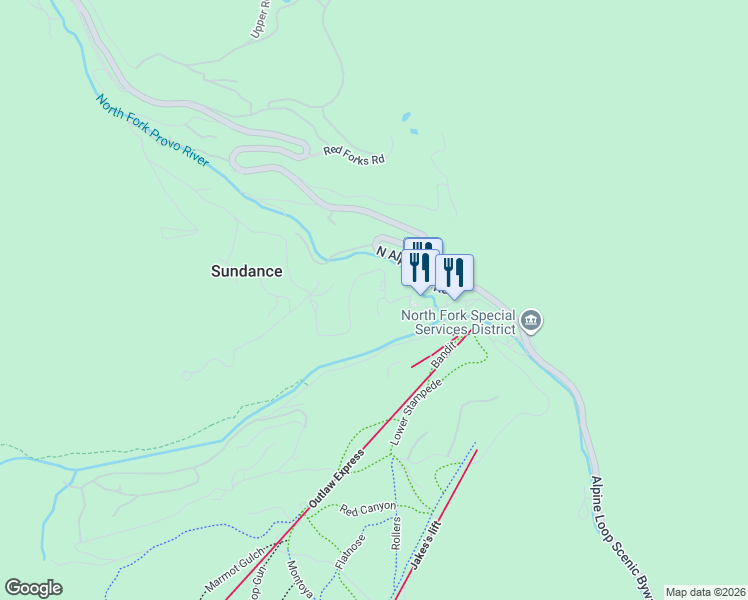 map of restaurants, bars, coffee shops, grocery stores, and more near 8865 Timphaven Road in Sundance