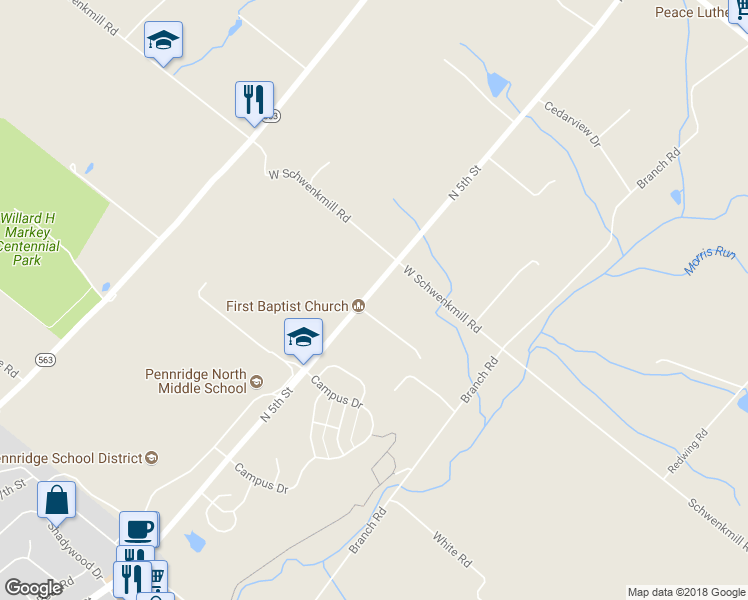 map of restaurants, bars, coffee shops, grocery stores, and more near 1619 North 5th Street in Perkasie