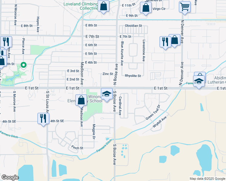 map of restaurants, bars, coffee shops, grocery stores, and more near 167 Cardinal Avenue in Loveland