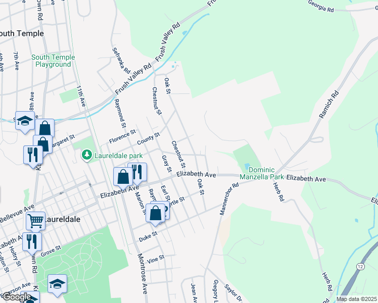 map of restaurants, bars, coffee shops, grocery stores, and more near 3502 Oak Street in Laureldale
