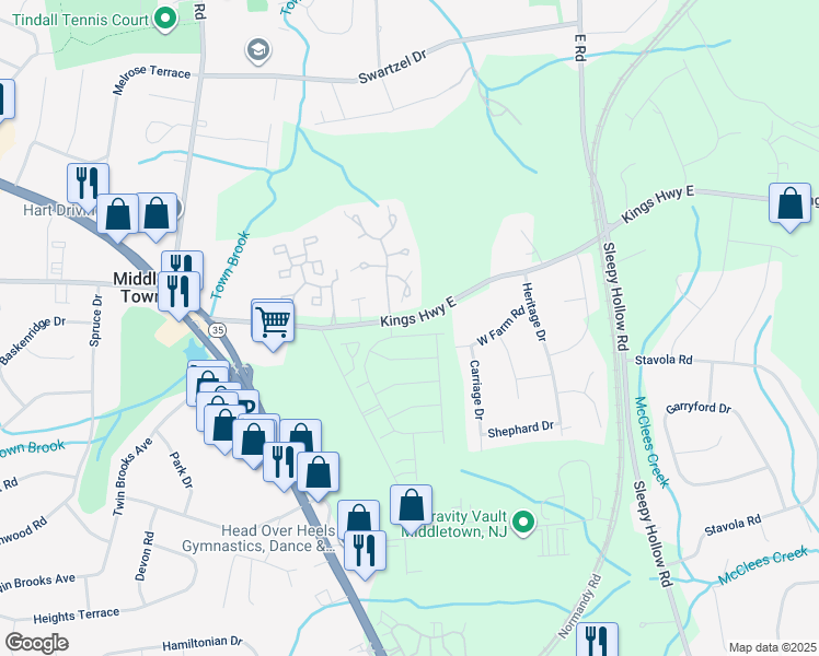 map of restaurants, bars, coffee shops, grocery stores, and more near 380 Kings Highway East in Middletown Township