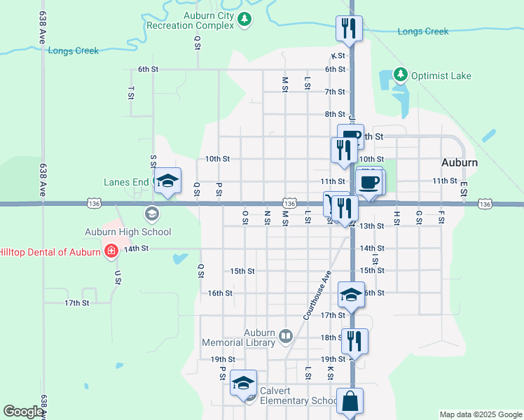 map of restaurants, bars, coffee shops, grocery stores, and more near 1204 N Street in Auburn