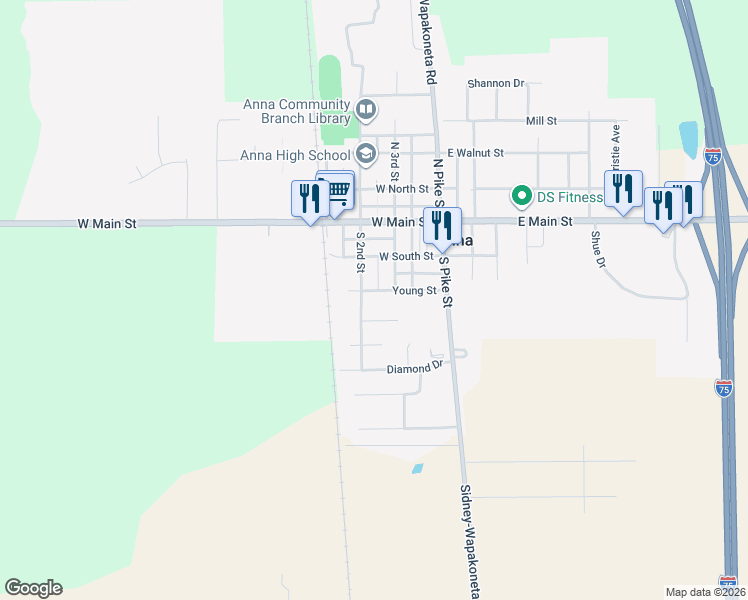 map of restaurants, bars, coffee shops, grocery stores, and more near 206 Emerald Circle in Anna