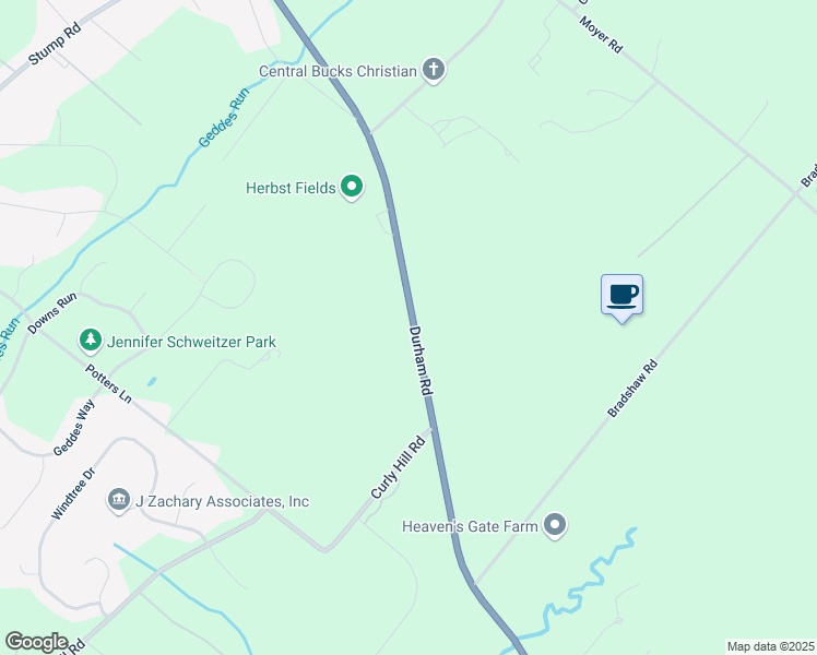 map of restaurants, bars, coffee shops, grocery stores, and more near 5360 Durham Road in Bucks County