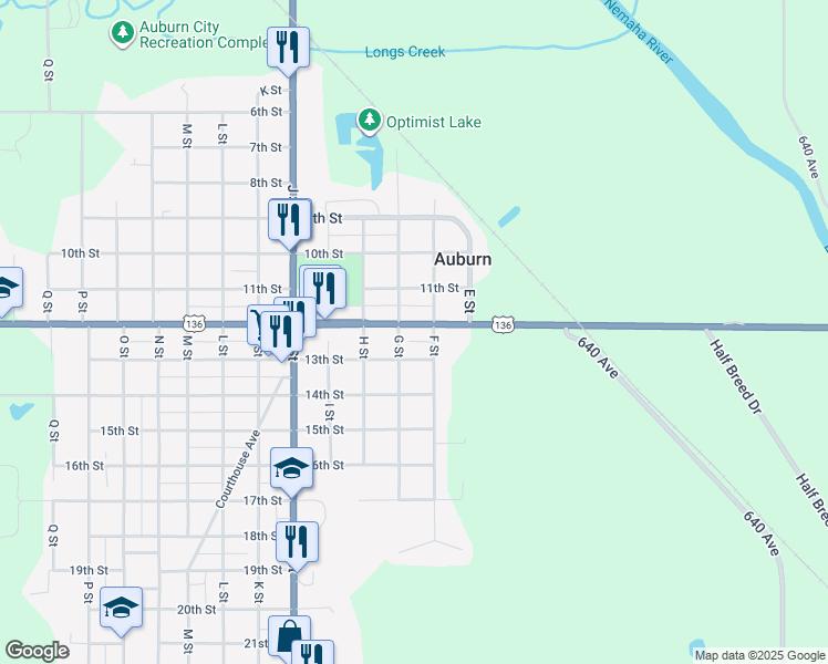 map of restaurants, bars, coffee shops, grocery stores, and more near 600 13th Street in Auburn