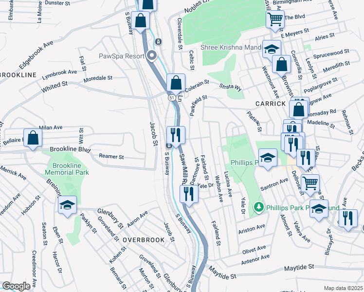 map of restaurants, bars, coffee shops, grocery stores, and more near 2029 Saw Mill Run Boulevard in Pittsburgh