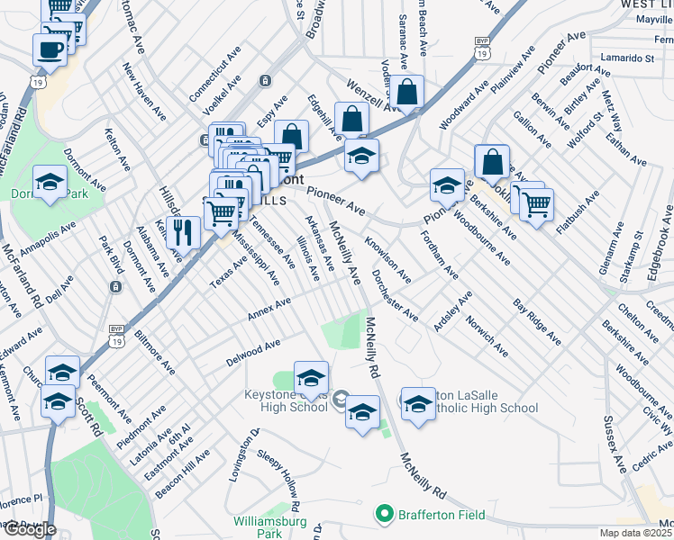 map of restaurants, bars, coffee shops, grocery stores, and more near 1137 McNeilly Avenue in Pittsburgh