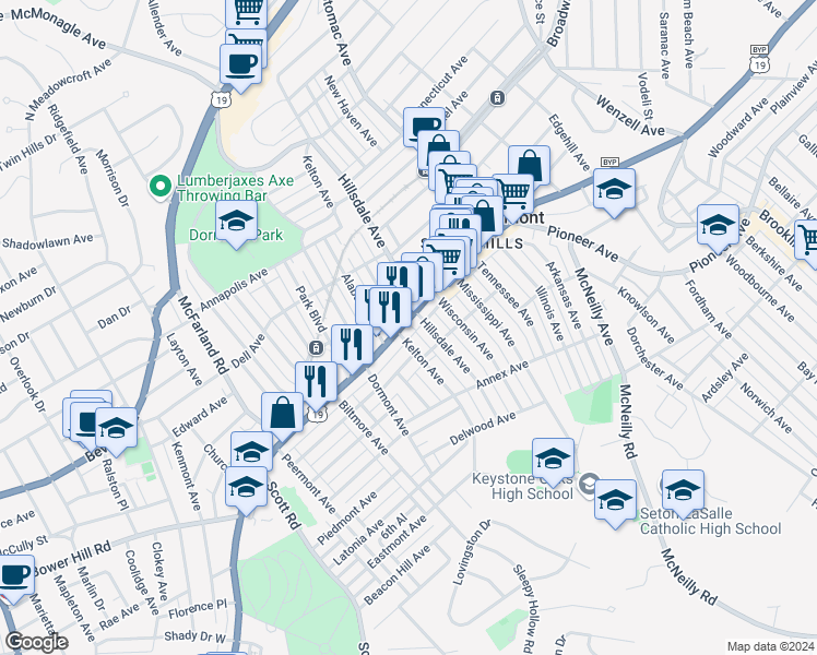 map of restaurants, bars, coffee shops, grocery stores, and more near 1312 Kelton Avenue in Pittsburgh