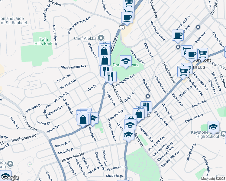 map of restaurants, bars, coffee shops, grocery stores, and more near 443 Layton Avenue in Pittsburgh