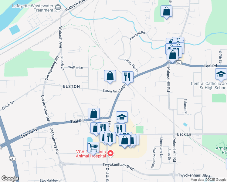 map of restaurants, bars, coffee shops, grocery stores, and more near 21 Elston Rd in Lafayette