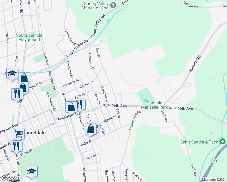 map of restaurants, bars, coffee shops, grocery stores, and more near 3505 Oak Street in Reading