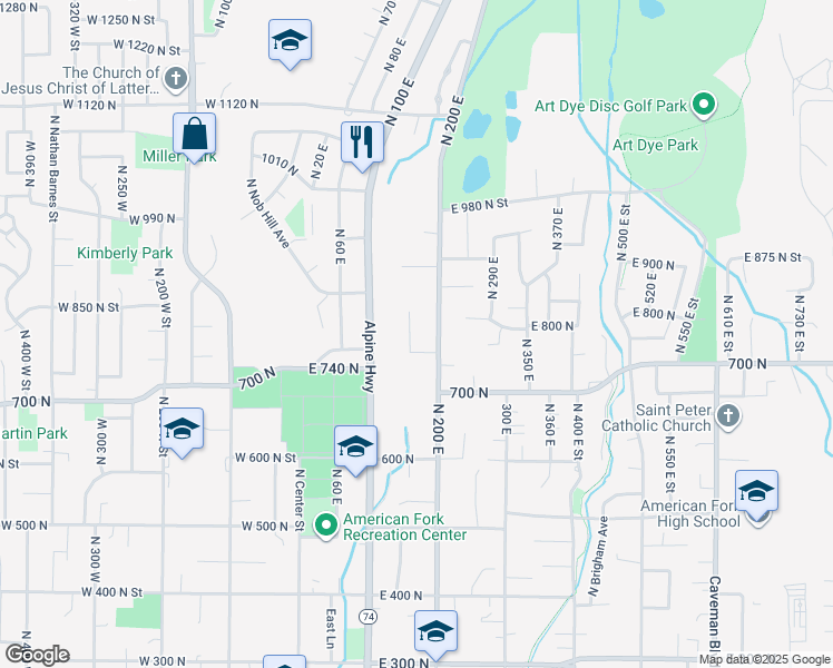 map of restaurants, bars, coffee shops, grocery stores, and more near 788 North 150 East in American Fork