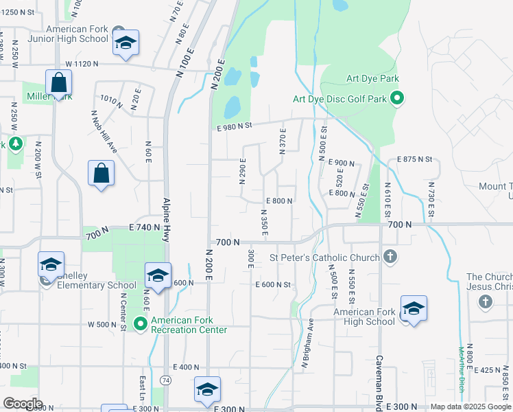 map of restaurants, bars, coffee shops, grocery stores, and more near 789 North 350 East in American Fork