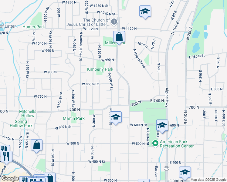 map of restaurants, bars, coffee shops, grocery stores, and more near 796 North 200 West Street in American Fork