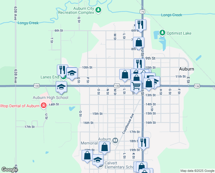 map of restaurants, bars, coffee shops, grocery stores, and more near 1204 N Street in Auburn
