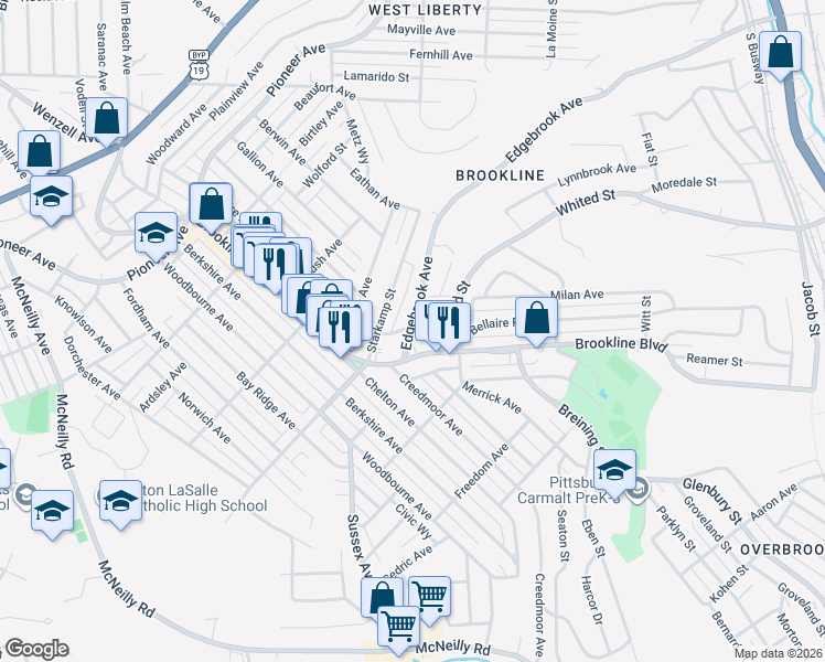 map of restaurants, bars, coffee shops, grocery stores, and more near 2321 Edgebrook Avenue in Pittsburgh