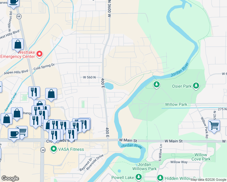 map of restaurants, bars, coffee shops, grocery stores, and more near 3590 West Barley Bend in Lehi