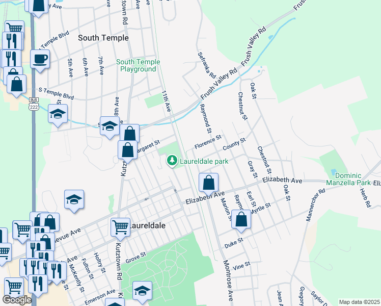 map of restaurants, bars, coffee shops, grocery stores, and more near 3532 Montrose Avenue in Laureldale