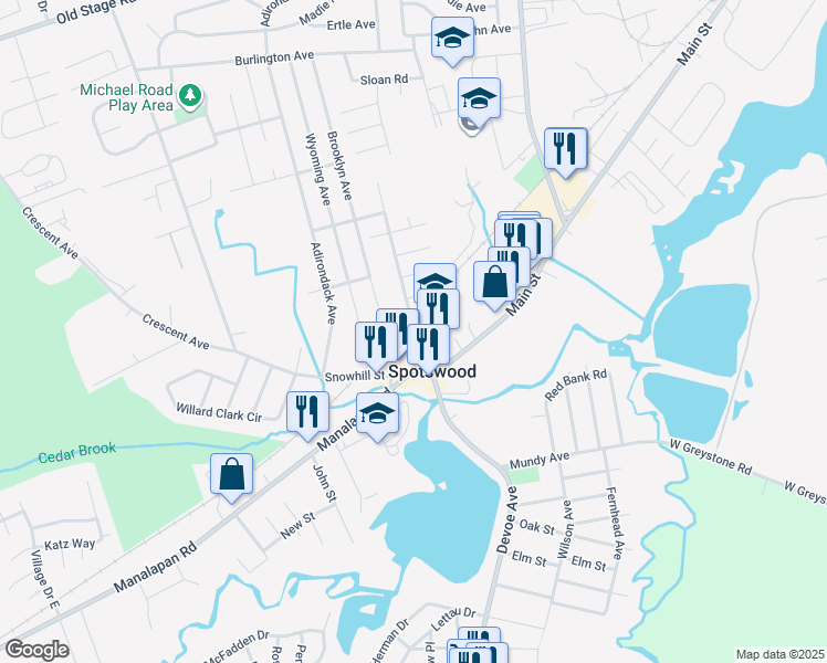 map of restaurants, bars, coffee shops, grocery stores, and more near 61 Vliet Street in Spotswood