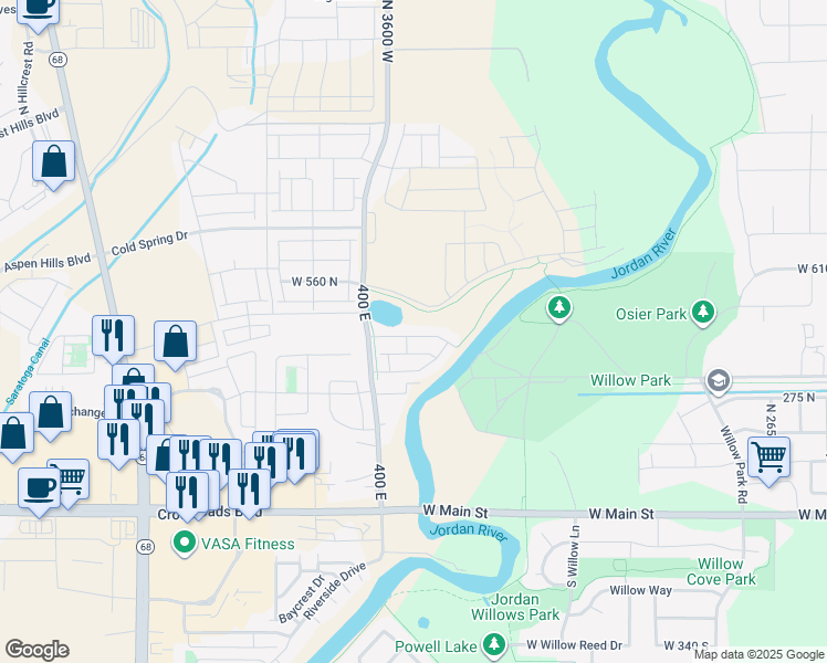 map of restaurants, bars, coffee shops, grocery stores, and more near 3560 West Barley Bend in Lehi
